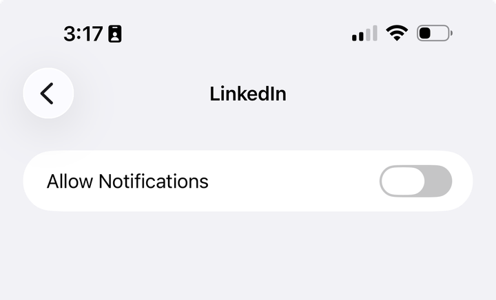 Allow notifications on LinkedIn disabled in iOS Settings